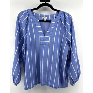 J.Crew Women's Blouse Striped Peasant Size M Coastal Preppy